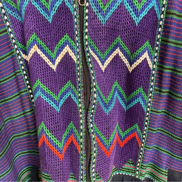 Vintage Multicolor Unisex Guatemalan Purple, Blue, and Green Bomber Style Jacket - Picture 13 of 16